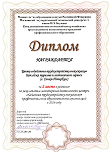 II место в общероссийском рейтинге Центра содействия трудоустройству выпускников Колледжа туризма Санкт-Петербурга